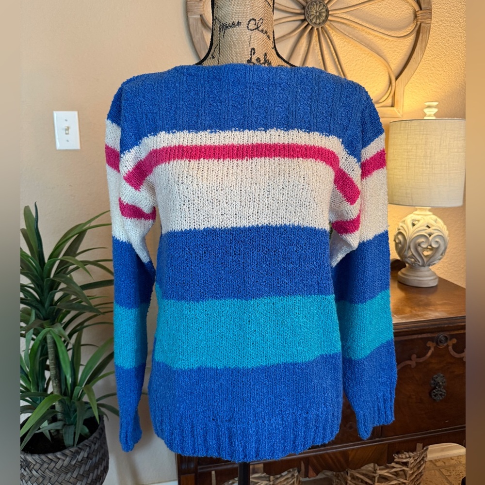 Diana Von Furstenberg Vintage Blue Multi Color Striped Women's Sweater